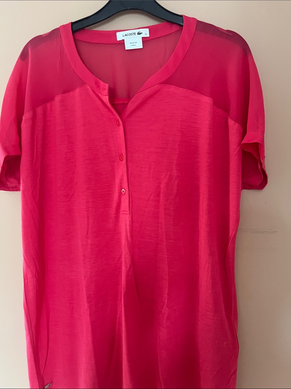 Lacoste Women's Fuchsia Short-Sleeve Button Henley Blouse